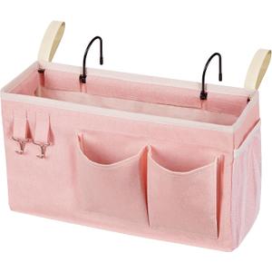 Loghot Bedside Caddy/Bedside Storage Bag Hanging Organizer for Bunk and Hospital Beds,Dorm Rooms Bed Rails,Can be Placed Glasses,Books,Mobile Phones,Keys (Light Pink)
