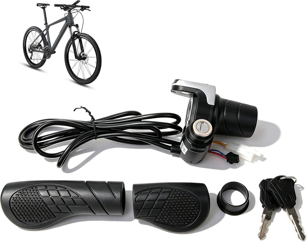 Changor 36V Electric Bike Throttle Grip, Full Throttle, Electric Bicycle Scooter Handlebar with LCD Display and Key Lock, for Bike Scooter Balance Car