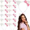 12 Pcs Kitty Cat Ears Headbands Gift for Christmas Kitty Friends Birthday Party Favor Kitten Decoration(Pink,Classic)