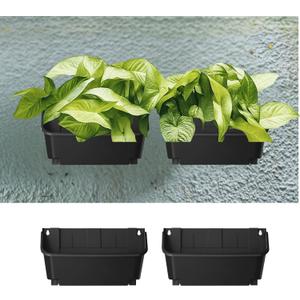 Maxona Black Color Vertical Garden Planter - 2 Pack, 13 inch Wall Mounted Planter for Patio Outdoor Decor, Home Plastic Pot Balcony Plant Vegetable Fruit Herb Hanging Pocket Holder Flowerpot