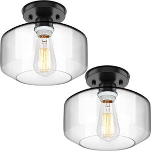 TOBUSA Semi Flush Mount Ceiling Light 2 Pack, Industrial Ceiling Light Fixture with Clear Glass Pendant Lamp Shade, Farmhouse Hallway Light Fixtures for Porch Kitchen Bedroom, E26 Bulbs Excluded