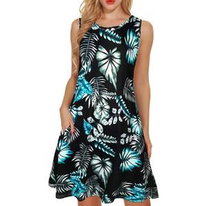 elescat Women's Summer Dresses 2025 Beach Casual Sleeveless Floral Print Tank Loose Sundress with Pocket (Large, A Floral)