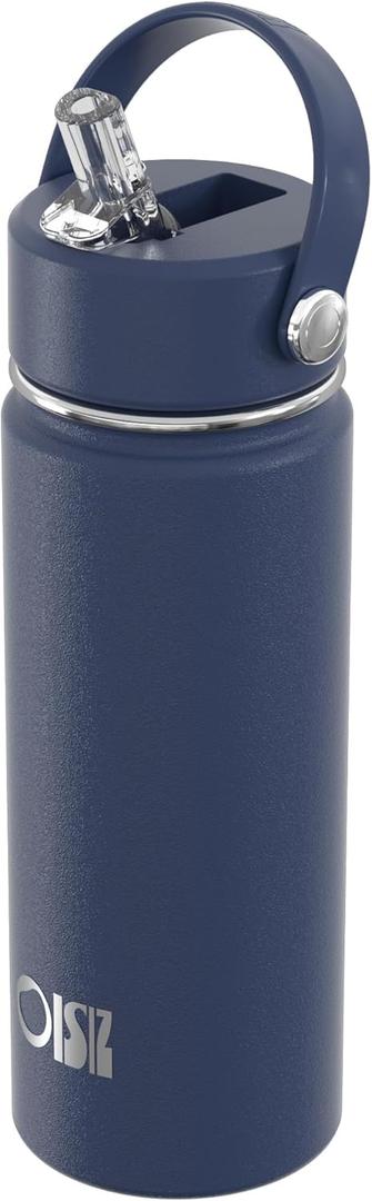OISIZ 18oz Kids Water Bottle with Straw Lid, Vacuum Insulated Water Bottle 316 Stainless Steel Bottles for Kids for School, Leakproof Water cups, BPA Free and Keep Cold for 24 Hours,Easy to Clean (Navy Blue)
