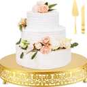 Wenqik 16 Inch Gold Cake Stand Set Metal Round Cupcake Dessert Stand with Cake Cutting, Spatula Wedding Cupcake Pastry Display Candy Holder Display for Wedding Party Birthday Baby Shower(Flower)