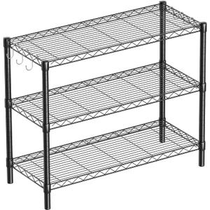 3-Shelf Adjustable Metal Shelf Wire Shelving Unit Storage Rack Display Shelf for Office,Kitchen,Bedroom,Bathroom,Laundry,Pantry Basement,Garage, (Black,36" L x 14" W x 30" H)