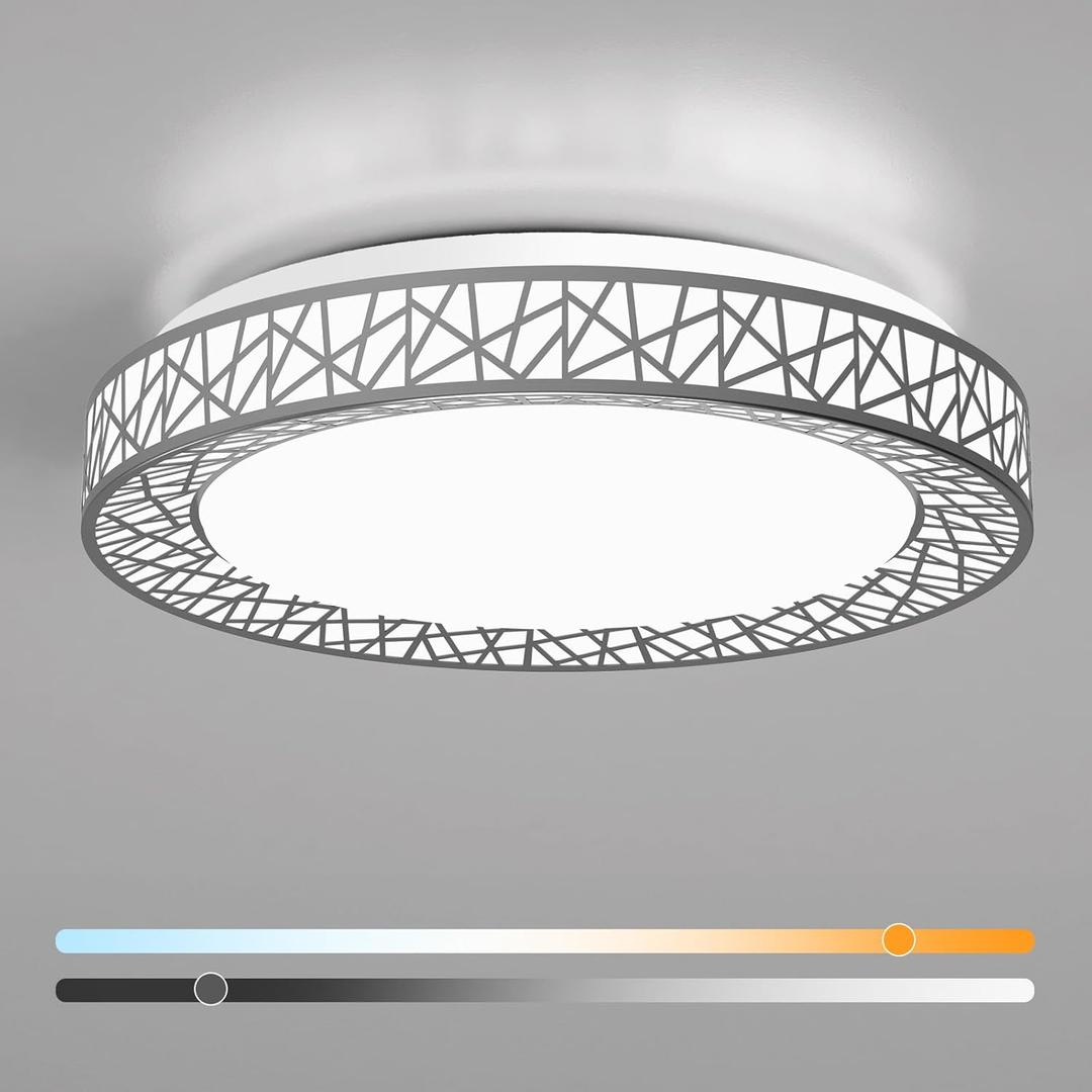 Lightania 18 Inch Flush Mount Ceiling Light, Modern Brushed Nickel LED Ceiling Light Fixture, 35W 3500LM 2700-6500K Adjustable, Dimmable Ceiling Lights for Bedroom, Kitchen, Hallway, Bathroom, ETL