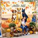 Hello Fall Photography Backdrop Autumn Maple Leaves Dog Pumpkin Friendsgiving Background Thanksgiving Party Supplies Farm Harvest Banner Photo Booth 72 x 44 Inch