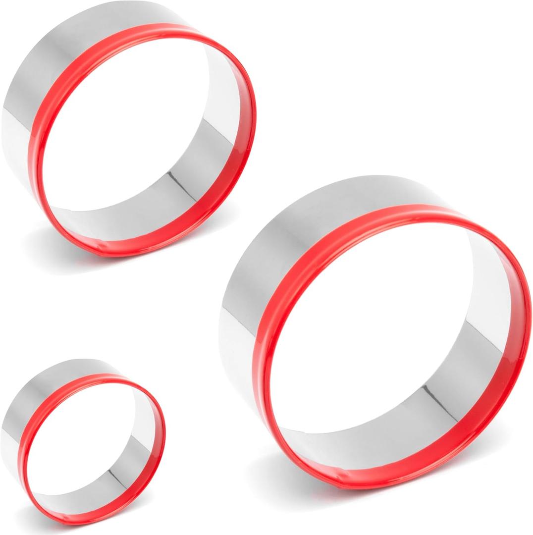 3Pcs Round Cookie Cutter Set 2", 2.5, 3" with Red Top Rubber Protection - Perfect for Biscuits and Baking