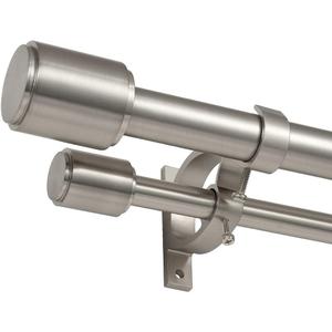 Double Curtain Rods Brushed Nickel, Double Drapery Rod 36-72 Inch, Heavy Duty 1 Inch Front and 5/8 Inch Diameter Back Adjustable Dual Curtain Rod with Cap Finials