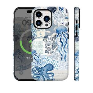 Compatible for iPhone 13 Pro Max Case with Magsafe Beach Ocean Summer Blue Collage Cute Aethetic Seashells Vintage Rugge 2in1 Layer Shockproof Antiscratch Phone Case for iPhone 13 Pro Max Women Men