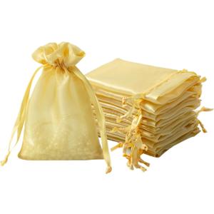 QIANF 20 Pcs Gold Small Organza Bags 4X6 inch for Wedding Favors with Drawstring, Mini Mesh Gift Bags Jewelry Pouch for Candy Bridal Shower Party Favor Baby Shower Christmas