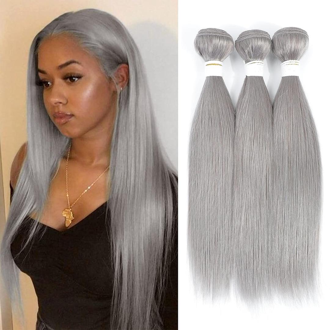Brazilian Virgin Human Hair Bundles Sliver Grey Straight Wave Bundles Human Hair 26 28 30 inch 12A Unprocessed Quick Weave for Black Women
