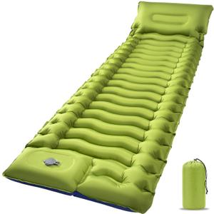 Sleeping Pad, Ultralight Camping Mattress with Pillow, Built-in Foot Pump Inflatable Sleeping Pad Compact for Camping Backpacking Traveling Hiking Tent, Single, Green
