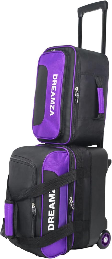 Single Bowling Ball Bag with Wheels, Deluxe Rolling Bowling Bags 1 Ball and Shoes Pocket w/Molded BallCup, Bonus Storage Bag, 40 Retractable Handle - Large 1 Ball Bowling Bags with Wheels (Purple)