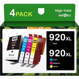 920 920XL Ink Cartridges Compatible for HP 920 XL 920XL Ink Cartridge Combo Pack Compatible with Officejet 6500A 6000 7000 7500A Printer (Black, Cyan, Magenta, Yellow, 4XL Pack)