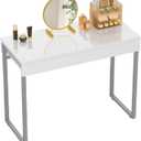 GreenForest Vanity Desk with 2 Drawers,Glossy Desktop White Desk for Bedroom,Makeup Table with Storage Space,Small Desk for Home Office,39 inch No Mirror (Silver)