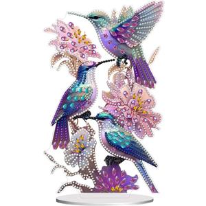 Hyzsj DIY Diamond Desktop Ornament Hummingbird, Crystal Diamond Art Painting Tabletop Ornaments Single Sided, Diamond Ornament for Adult Beginner Home Office Decor Crafts Gift