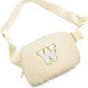 Gitus Birthday Gifts for 8 9 10 11 12 13 Year Old Girls Personalized Fanny Pack Crossbody Bags with Initial Letter Patch Belt Bag for Teen Girls Cute Trendy Stuff Travel Essentials (Beige-W)