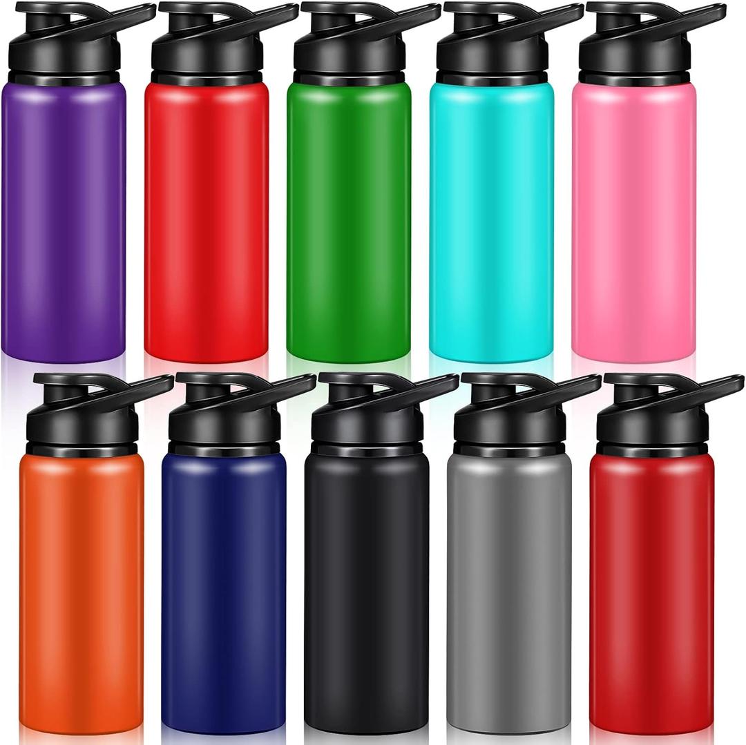Mimorou 10 Pack 20oz Reusable Aluminum Water Bottles Bulk Operation Christmas Multicolor Outdoor Sports Water Bottles for Travel, Gym, Hiking, Cycling, Camping, Fishing, Snap Lid (Multicolor)
