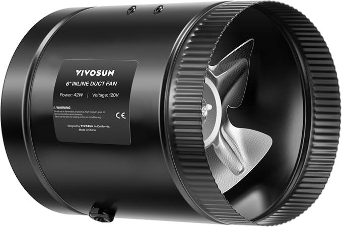 VIVOSUN Inline Booster Duct Fan 6” 275 CFM with Speed Controller, HVAC Exhaust Ventilation Fan with Low Noise for Basements, Bathrooms, Kitchens, Attics, Grow Tents