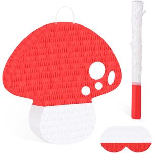 Mushroom Pinata with Stick Blindfold & Hanging Loop 3D Mushroom Shaped Pinata for Kids Birthday Party Baby Shower