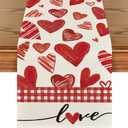 Artoid Mode Red Buffalo Plaid Love Heart Table Runner, Anniversary Kitchen Dining Table Decoration for Home Party Decor 13x120 Inch