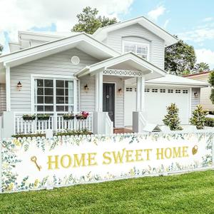 House Warming Party Decoration, Home Sweet Home Decoration Yard Banner Sign 118.11x19.69inches Rustic Greenery Floral Yard Banner for Housewarming Party Decoration