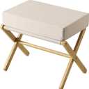 Folding Footrest Stool, Small Accent Ottoman with Thick Cotton Cushion & Bamboo X Legs, Modern Padded Sofa Stool for Makeup Bedroom Living Room (Beige)