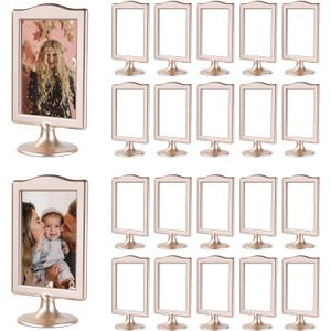 20 Pack Double Sided Standing Picture Frame 4x6 Plastic Photo Frame Bulk White Picture Display Holder Stand for Table Number, Menu, Wedding, Christmas (Champagne Gold)