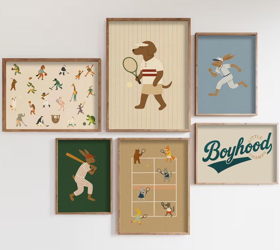 Sports Nursery Wall Art Vintage Athletic Boys Room Canvas Decor Baseball, basketball, football, Boys Room Pictures Animal Sports Poster Prints for Kids Bedroom Decor Artwork 8x10x6 Inch Unframed (10L" x 8W")