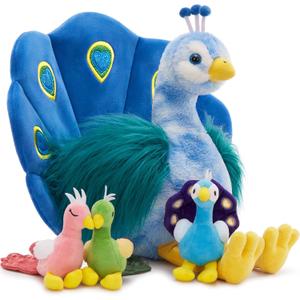 MorisMos Plush Peacock Stuffed Animal with 3 Baby Bird Plush Toys,18''Mommy Peacock Toys for Girl Boy Kid,Realistic Bird Stuffed Animals Gift for Birthday Decor Baby Shower Christmas,CE/CPC Certified
