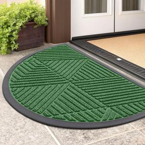 Smiry Half Circle Front Door Mat Outside Entrance, Heavy Duty Sturdy Natural Rubber Doormat, Trap Dirt and Moisture, Low Profile Mats for Indoor Outdoor Entry, Irregular Triangle (29.5x17, Green)
