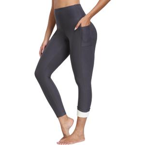 NORMOV Fleece Lined Leggings with Pockets for Women,High Waisted Winter Thermal Warm Sherpa Leggings (Gray, XL)