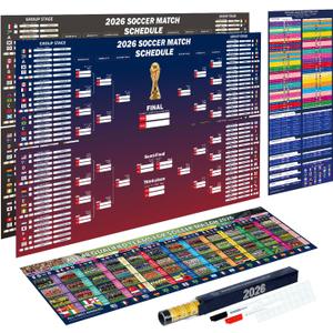 Joyvera 3 Pack 2026 Soccer Tournament Extra Large Schedule Poster Set, 40 26 Double-Sided Wall Chart (Crease-Free) with Match and Team Tracker for Home Bar Decor, Gifts for Soccer Fans