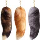 Sureio Huge Fluffy Real Fox Tail Fur Keychain for Women Wolf Tail Keychain Gift for Party (Gray, Yellow, Mixed Colors)