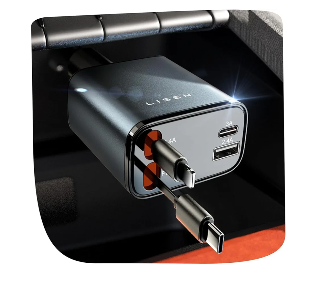 LISEN Retractable Car Charger, for Gifts for Him Her, Cars Adapter USB C Fast Charger, Car Accessories Gadgets for Men Women Travel Essentials Gift for iPhone 17 Pro Max 16 15 14 13 12, Samsung S26