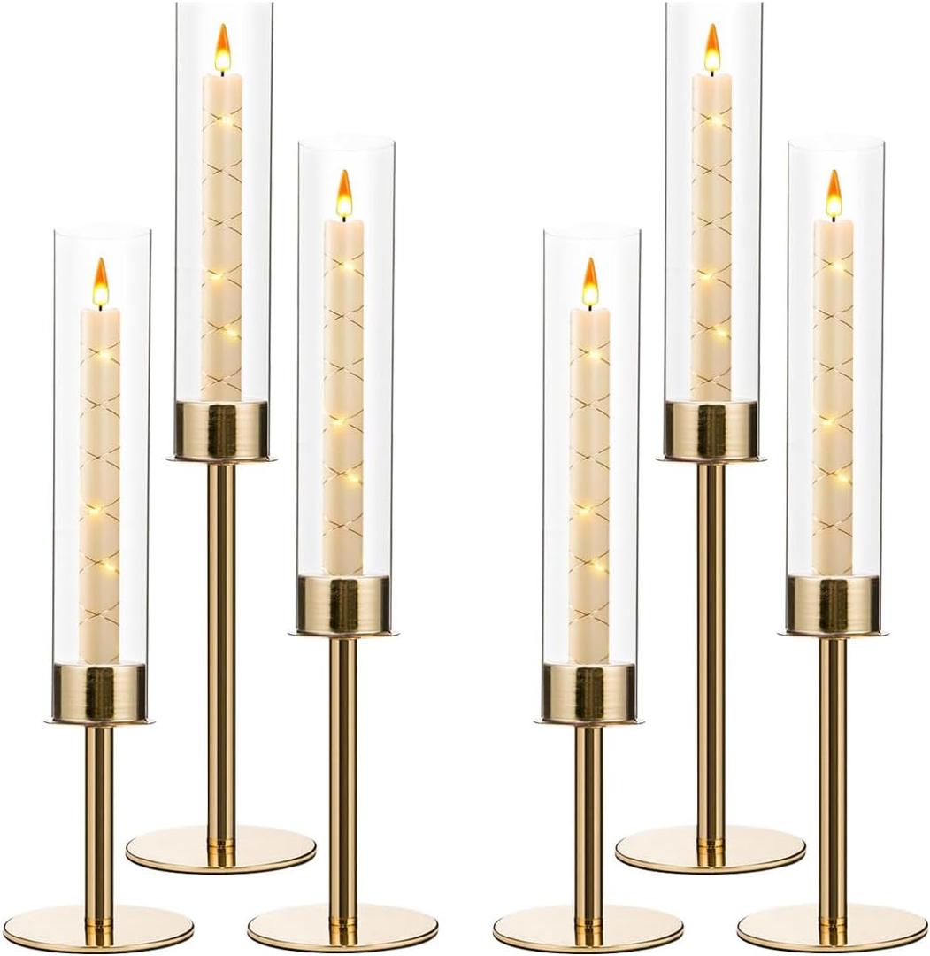 6PCS Acrylic Candle Holder for Table Centerpiece,Metal Tall Candle Holder with Acrylic lampshade for Wedding,Party, Birthday Decorations candelabros para centros de mesa(Gold)