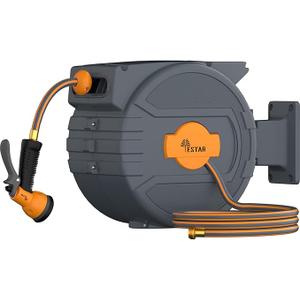 YESTAR Retractable Garden Hose Reel 1/2"x82 ft, Automatic Hose Reel with 7 Pattern Nozzle, Any Length Lock Wall Mounted & 180 Deg Swivel
