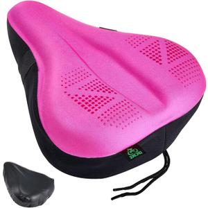 Zacro Bike Seat Cushion - Padded Gel Bike Seat Cover for Men & Women, Padding Bicycle Saddle fit with Peloton/Spin Stationary Exercise/Mountain Road Cycling Bike (Wide, Pink)