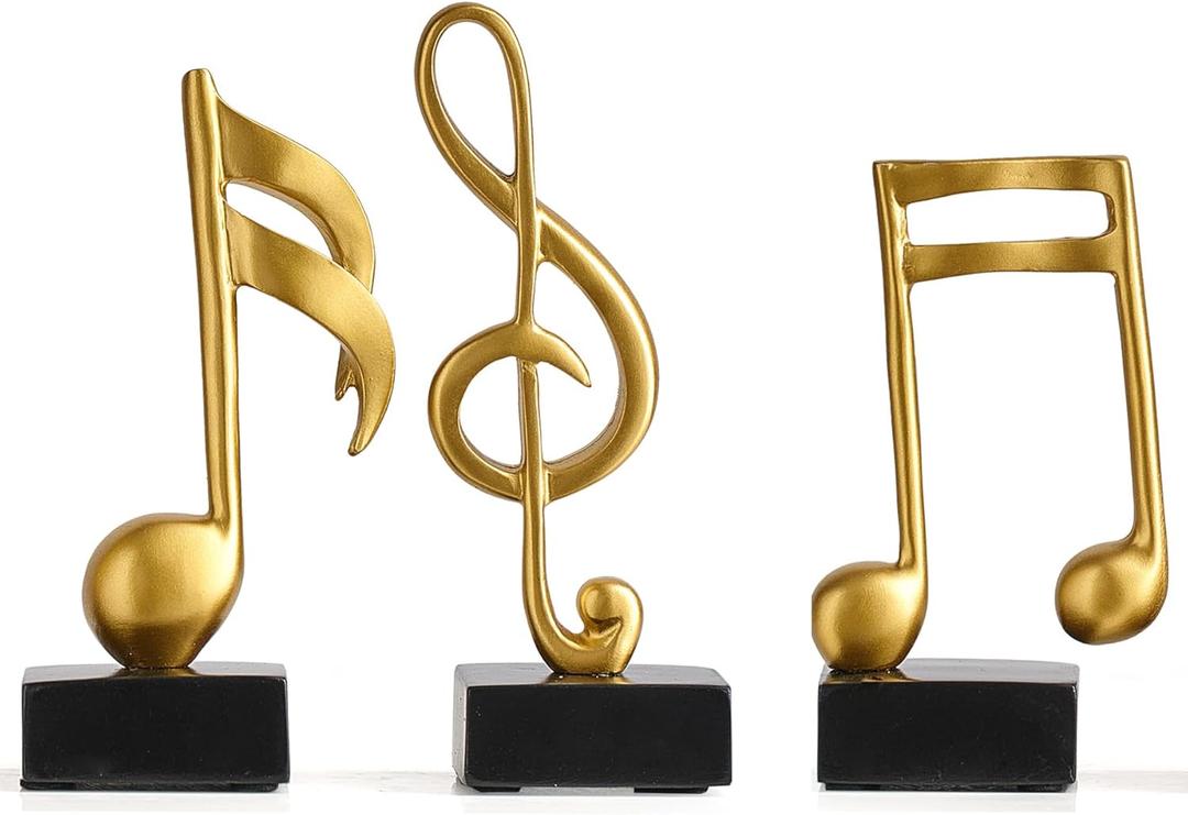 3 Pieces Gold Music Note Sculptures Home Decor for Shelf Decor Accents Resin Gold Music Note Statue Table Decorations for Living Room Office Coffee Table TV Stand