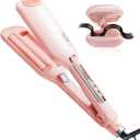 NOVUS 1.1 Inch Beach Waves Curling Iron for Women - 2 Barrel Hair Crimper with Ionic Ceramic & Adjustable Heat, Anti-Scald Design for Long-Lasting Shiny Curls, Pink