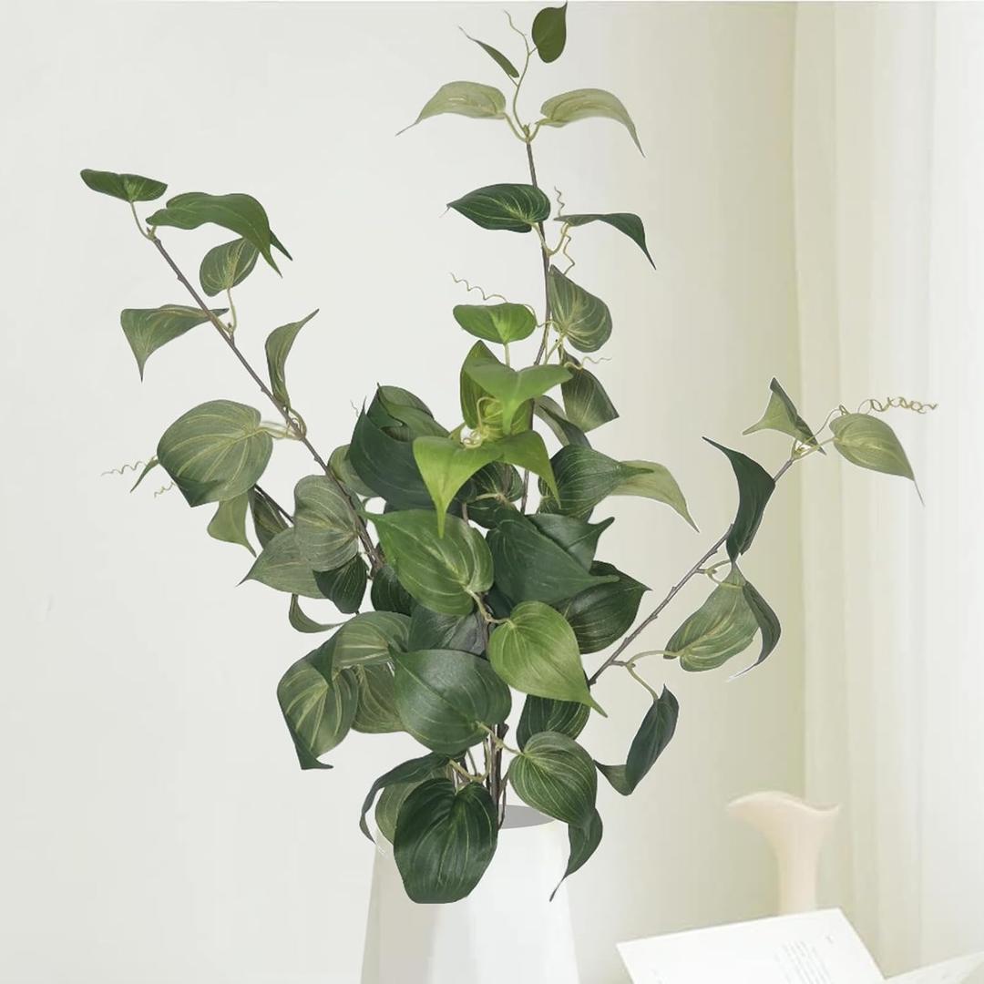 2pcs 36.5inch Artificial Greenery Stems Faux Evergreen Branches Artificial Plants Fake Green Ivy Leaves Stems Garland Spray for Kitchen Home Office Flowers Bouquet Centerpiece Wedding Decorations