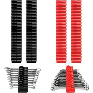 80 pcs MAGNETIC Modular Wrench Organizers for Tool Drawers - Wrench Rack with Metric & SAE Labels, Perfect Tool Storage Holder. Gift for father, brother and boyfriend (With Magnet) (Black and Red)
