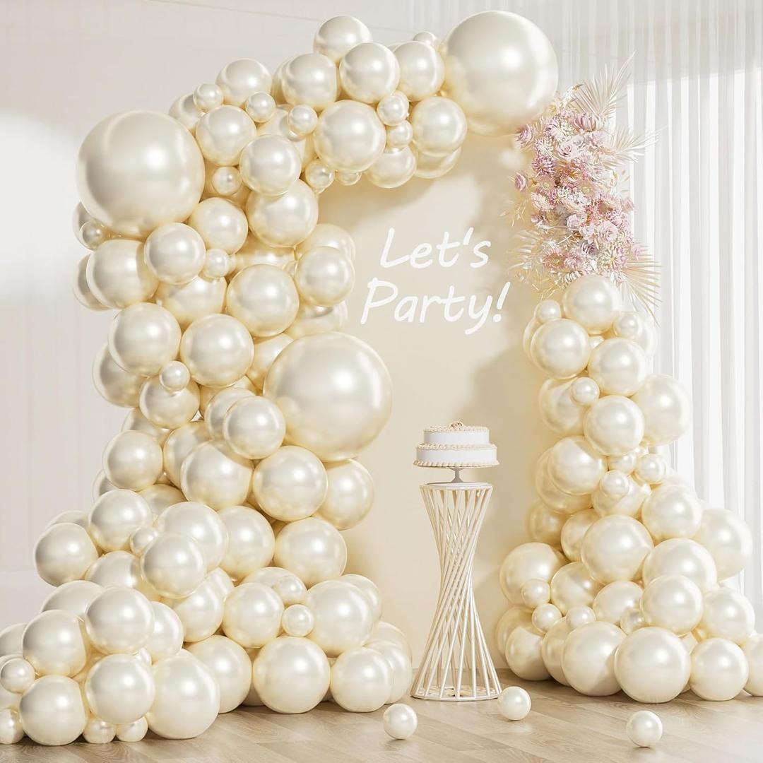118Pcs Pearl Balloon Garland Arch Kit - Wedding Party Decorations with Pearl White Sand Double Stuffed Pearl Ivory Balloons for Engagement Bridal Shower Birthday Baby Shower Party Decorations