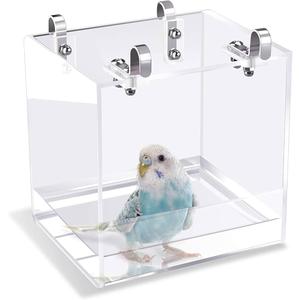 GURECOD Hanging Bird Bath Cube Bird Bathtub Bath Shower Box Bowl Cage Accessory for Little Bird Canary Budgerigar Parrots Crested Myna Cockatiel Lovebird Parakeet Bath (Small)