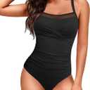 HEYTALALA Women's One Piece Swimsuit Tummy Control Bathing Suits Sexy Mesh Swim Suits Crisscross Back Modest 1 Piece Swimwear (Black) XL