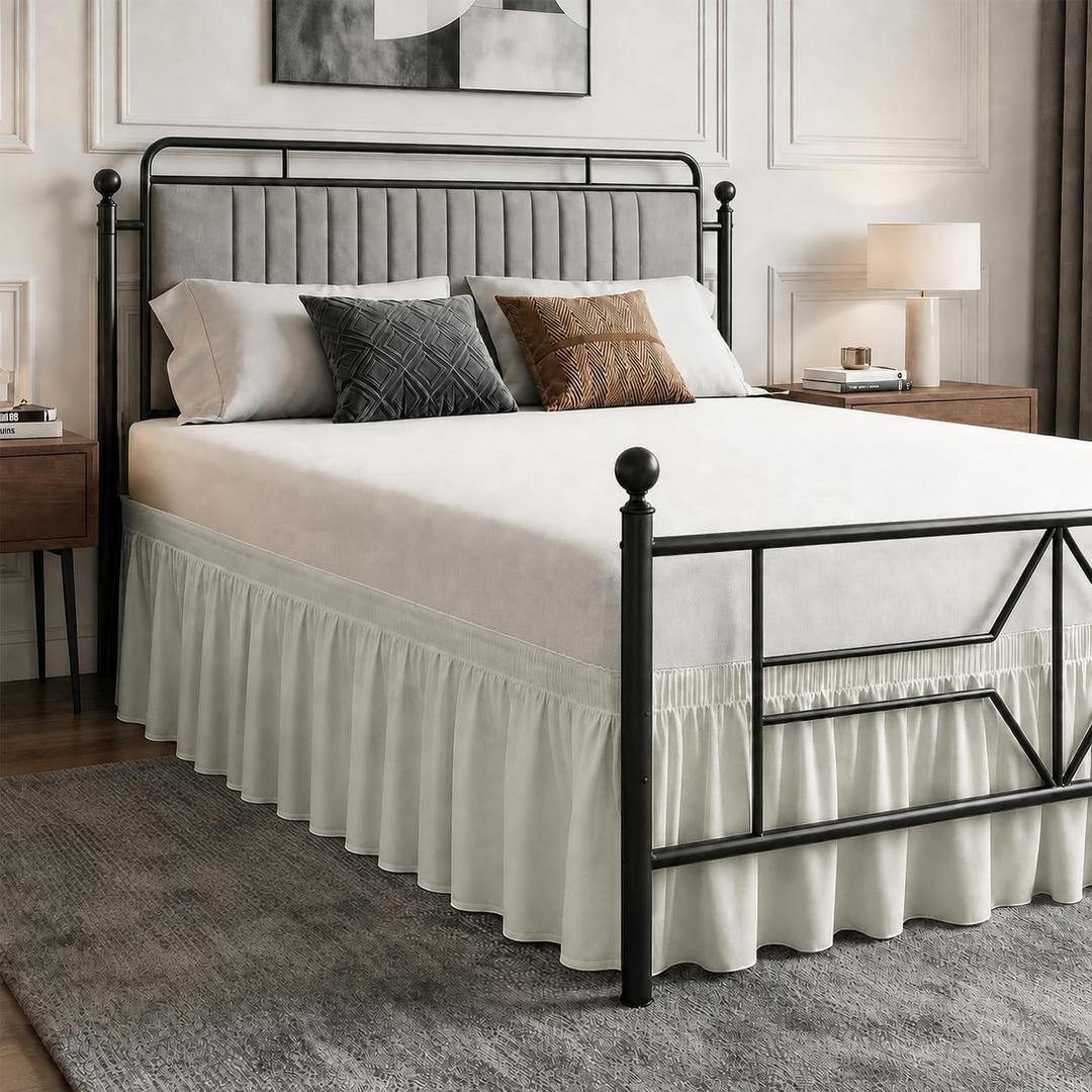Vocander Twin Bed Skirt 14 inch Drop, Elastic Wrap Split Corner, Light Gray | Hides Underbed Storage, No-Lift Install, Soft Microfiber, Durable Fabric, Machine Washable, Polished Bedroom Look