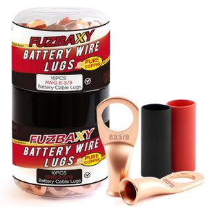 20PCS 8AWG Wire Copper Battery Lugs,10PCS AWG4-5/16 Battery Cable Lugs,10PCS AWG4-3/8 Battery Cable Lugs W/3:1 Heat Shrink Tubing