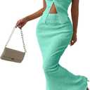 SOLY HUX Women's Two Piece Outfits Twist Front Halter Cami Tops and Skirt Summer Set (Green, XL)