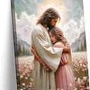 Jesus Hugging Woman Canvas Wall Art, Embracing Woman Safe in His Arms Decor Picture, Christian Paintings Prints Christ Poster for Bedroom Living Room Dining Home Healing Embrace Print Church Decoration